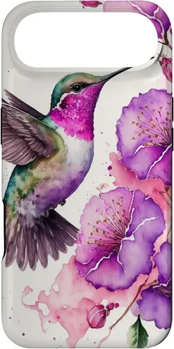 Vista 27 de Hummingbird Floral Watercolor Pink Purple Paint Flowers Case for iPhone 17