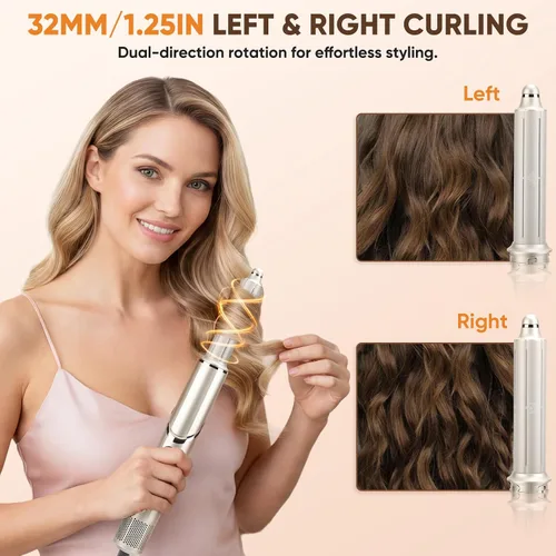 Vista 8 de Cepillo secador de pelo 8 en 1 con rizador de envoltura automática, rizador de 1.25 pulgadas, secado rápido, plegable, 110,000 rpm, para mujeres