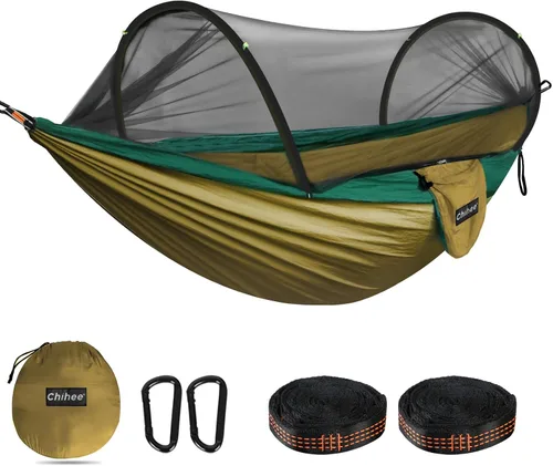 Vista 11 de Chihee - Hamaca ultraligera de camping para viajes, con red emergente, capacidad de carga de 299 kg, de nailon paracaídas transpirable y de secado