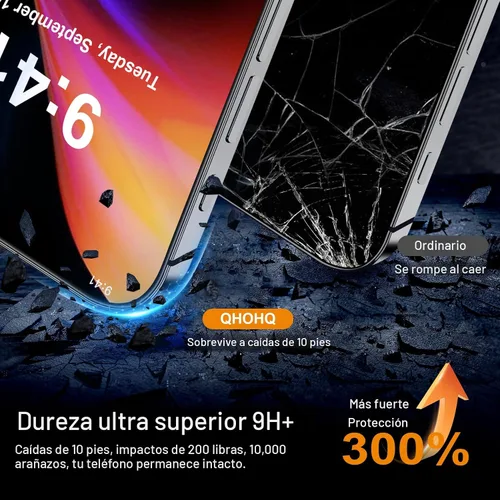 Vista 2 de QHOHQ Protector de pantalla para iPhone 16 Plus con protector de lente de cámara, [grado militar inastillable], vidrio templado superior 9H+