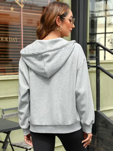 Vista 3 de ATTRACO Sudadera de gran tamaño para mujer, sudadera con capucha de forro polar con cremallera y manga larga recortada