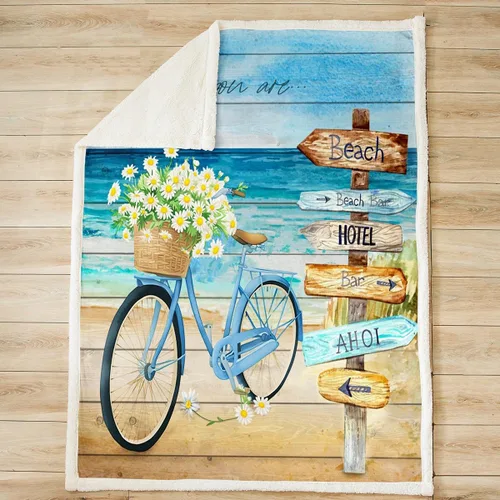 Vista 2 de Manfei Manta de playa de verano, manta floral de bicicleta para sofá, manta de cama de tablones de madera rústica para niños y niñas, decoración