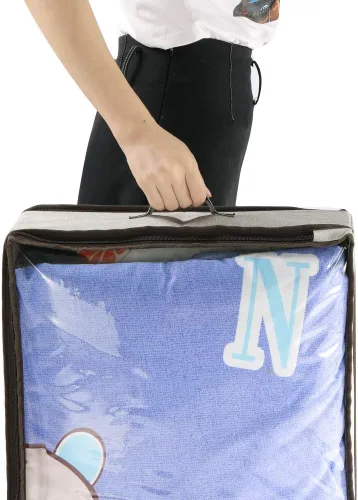 Vista 5 de HOONEX Contenedores de almacenamiento para debajo de la cama, tapa superior transparente con cremallera, tela de lino exterior, marco reforzado