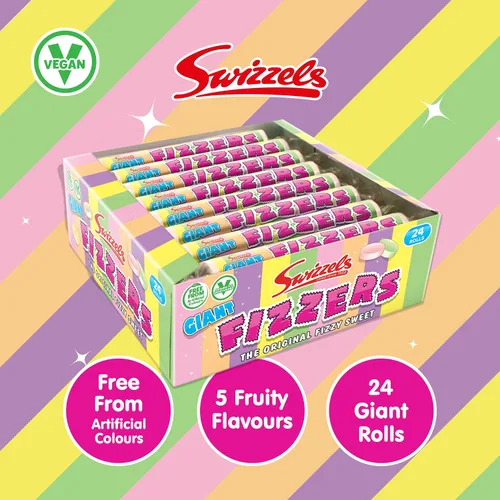 Vista 6 de Swizzels Giant Original Fizzers Sweet 24 rollos en caja