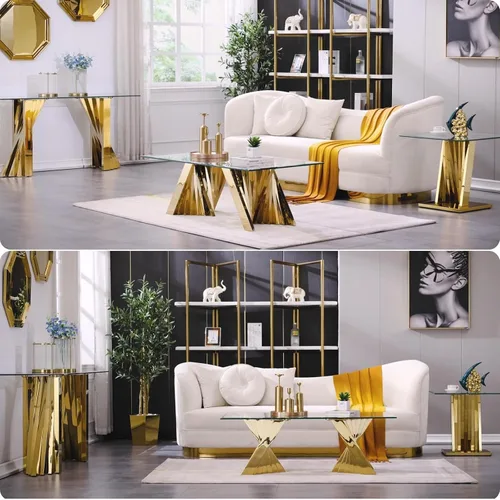 Vista 3 de Mesa auxiliar de cristal dorado, mesa auxiliar cuadrada moderna de 24 pulgadas para sala de estar