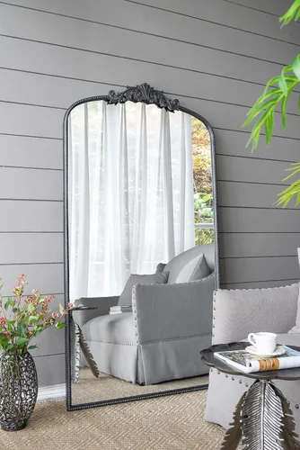 Vista 4 de A&B Home - Espejo de cuerpo completo, 66 x 36 pulgadas, espejo grande negro con marco de metal, espejo arqueado para colgar o apoyarse contra