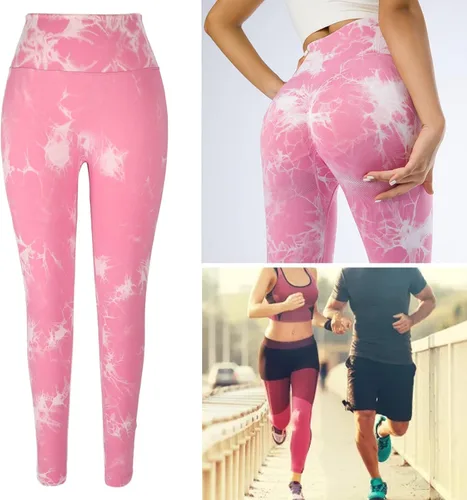 Vista 3 de Betued Women Yoga Leggings Tie Dye High Waisted Quick Drying Seamless Tight Pink Sports Running Leggings, Womens Sports Legg