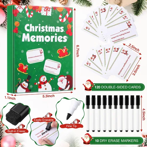 Vista 7 de Juego de cartas de Navidad para noche de juegos familiares, 120 tarjetas con 10 marcadores de borrado en seco, divertidos juegos de mesa para grupos