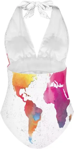 Vista 2 de Traje de baño para mujer, control de abdomen, 1 pieza, cuello en V, protección solar