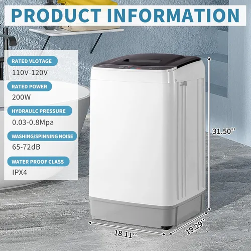Vista 2 de Lavadora completamente automática, capacidad de 17.6 libras, tambor de acero inoxidable, 10 programas, 8 niveles de agua, diseño compacto