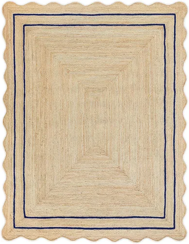 Vista 19 de Alfombra de yute natural ondulada con borde festoneado de Weaving Village, alfombra bohemia de yute para entrada, alfombra de pasillo estilo granja