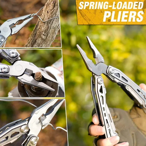 Vista 3 de BIBURY Multitools BI2043 - Alicates portátiles multiherramienta plegables con resorte con tijeras, abrelatas y destornillador, herramientas EDC