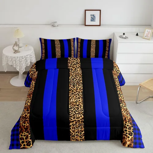 Vista 30 de Manfei Juego de edredón con estampado de leopardo, tamaño individual, juego de ropa de cama con estampado de guepardo marrón y negro, 2 piezas Negro