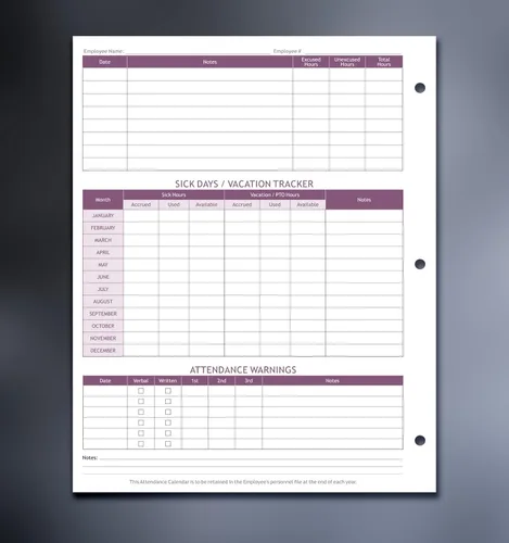 Vista 4 de Attendance Calendar Employee Card Attendance Record Tracker 2027, 50 Sheets