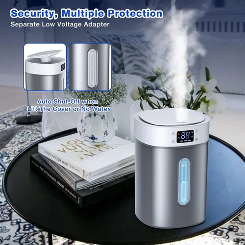 Vista 7 de Humidificador ultrasónico de niebla fría de 4 litros con tanque de acero inoxidable 304, control automático de humedad, luz nocturna y temporizador