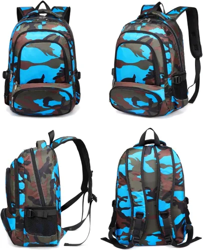 Vista 3 de BLUEFAIRY Mochilas para niños y niñas de 6 a 8 años, 8 a 12 años, mochilas Azul Camo
