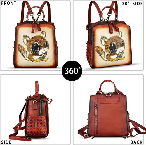 Vista 3 de Bolso cruzado de cuero genuino para mujer, bolso cruzado pintado a mano, bolso cruzado con asa superior, mochila convertible hecha a mano