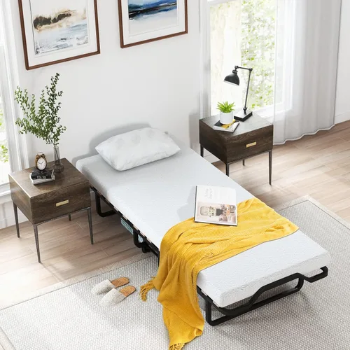 Vista 2 de KOMFOTT Cama plegable con colchón de espuma viscoelástica de 4 pulgadas, cama plegable para invitados con marco de acero resistente, cuna portátil