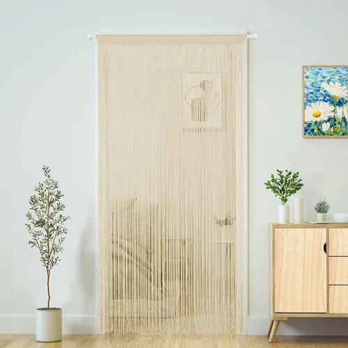 Vista 18 de YaoYue Cortina de hilos para umbral, cortinas de puerta, divisor de ambientes con flecos estilo boho hippie para colgar en patio, dormitorio