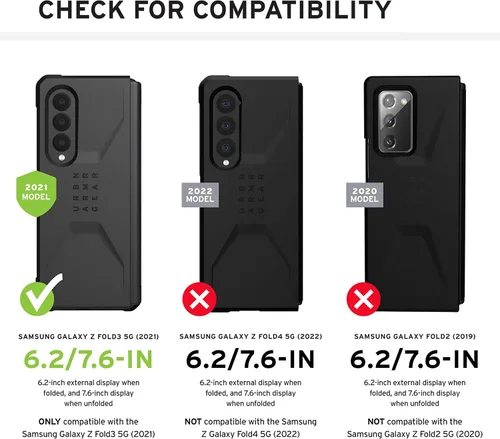 Vista 2 de URBAN ARMOR GEAR UAG - Funda protectora para Samsung Galaxy Z Fold3 5G (2021), diseño civil, elegante, ultrafina, absorbente de golpes, color negro