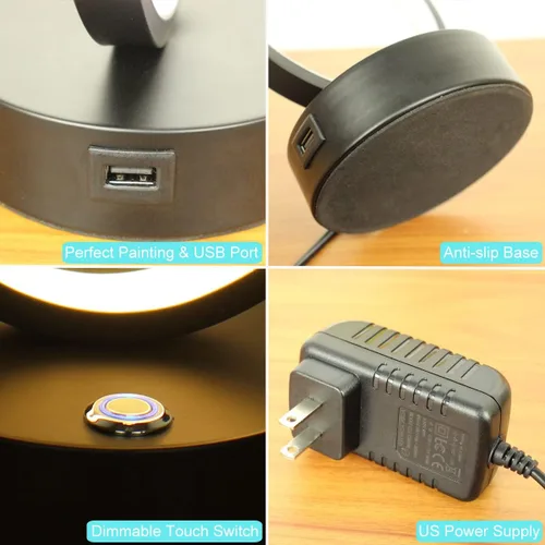 Vista 6 de Juego de 2 lámparas de mesa LED en espiral modernas, lámpara de mesa de control táctil de 10 W con puertos de carga USB, regulable, 3 modos de Negro