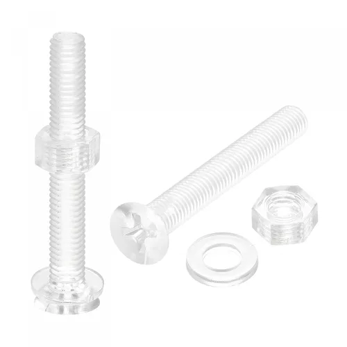 Vista 10 de uxcell Tornillos de máquina Phillips de plástico M3 x 0.472 in con tuercas y arandelas planas, pernos de máquina de cabeza plana de PC
