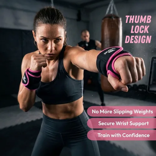 Vista 2 de Comfecto Wrist Weights with Thumb Loops Lock, 1lb*2 2lbs*2 for Running, Strength Training, Walking, Exercises, Gym, Cardio, Men, Women Rosa