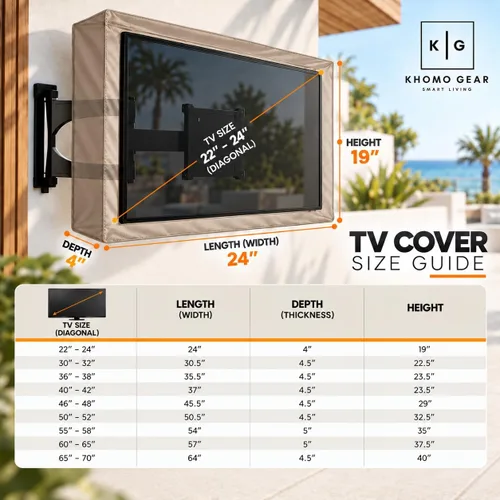 Vista 5 de Funda de TV para exteriores, protector universal resistente a la intemperie para TV de 22 a 24 pulgadas, se adapta a la mayoría de soportes y Marrón