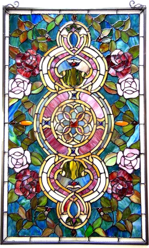 Vista 2 de Panel de ventana victoriano de vidrio Tiffany 20x32