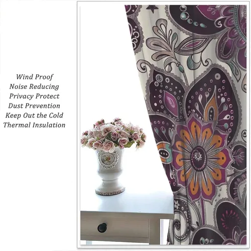 Vista 70 de Cortinas opacas con estampado de flores de cachemira, estampado de cachemira sobre fondo blanco, para decoración del hogar, cocina, restaurante