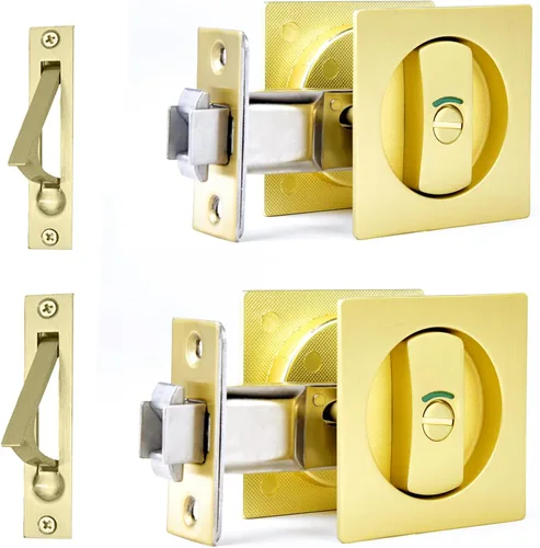 Vista 21 de Dontay Cerradura de indicadores codificados por color para puerta de bolsillo, cerradura de manijas de privacidad (cama/baño), fondo de 2-3/8 Níquel
