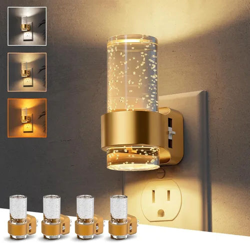 Vista 53 de L LOHAS LED Las luces nocturnas se enchufan a la pared, luz nocturna con Anillo de oro-3CCT