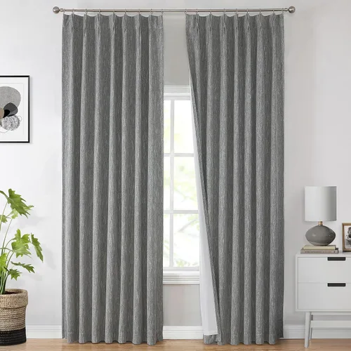 Vista 39 de Vision Home Cortinas marrones con pliegues pinzados, opacas completas, cortinas de ventana de lino mezclado para oscurecer la habitación, cortinas