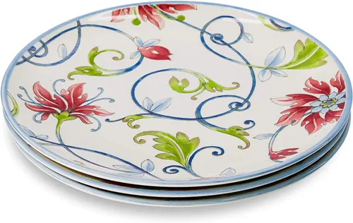 Vista 8 de Tudor Royal - Juego de vajilla redonda de porcelana de 12 piezas, servicio para 4, diseño botánico, flores de verano, platos, cuencos, brillante