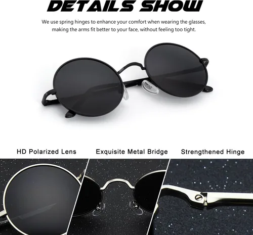 Vista 34 de CGID Gafas de sol unisex polarizadas redondas E01 Lennon