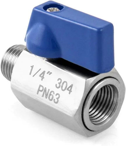 Vista 2 de QWORK Mini válvula de bola, paquete de 4 válvulas de cierre de acero inoxidable 304 hembra y macho de rosca NPT de 1/4