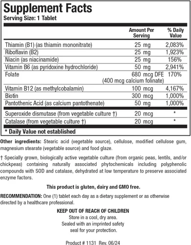 Vista 2 de BIOTICS Research Bio B Complex Complejo B de alta potencia con folato y vitaminas B2, B6 y B12 para la producción de energía. Apoya la función
