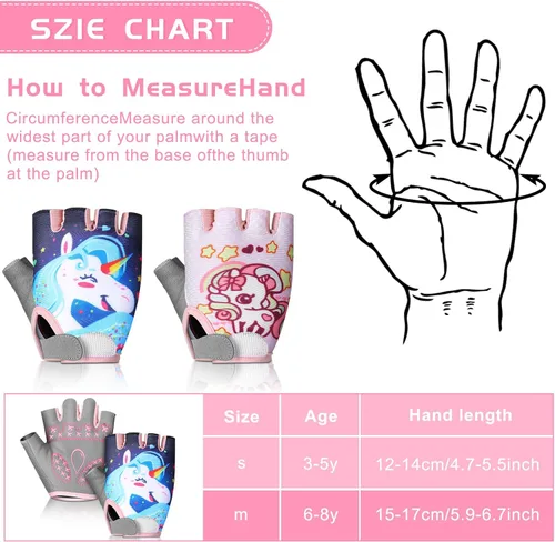 Vista 7 de Funtery 2 pares de guantes deportivos de ciclismo para niños, guantes de medio dedo de unicornio, guantes de ciclismo para niños y niñas, guantes
