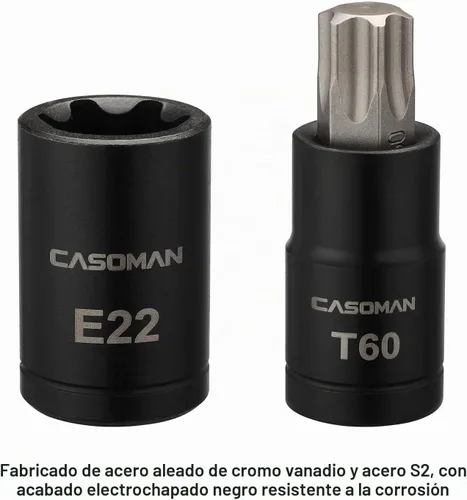 Vista 4 de CASOMAN Juego de 25 piezas de dados Torx y enchufes externos, 13 puntas de enchufe estrella (T8- T60) y 12 enchufes E-Torx hembra (E4-E22)
