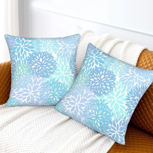 Vista 7 de Perinsto Juego de 2 fundas de almohada decorativas de flores de crisantemo azul, fundas de almohada suaves para sofá, cama, decoración del hogar, 16