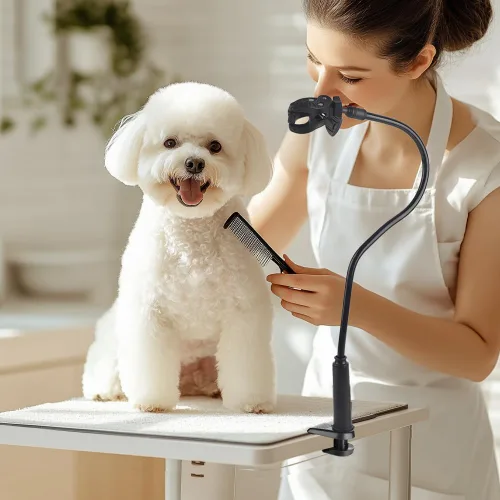 Vista 5 de Joyzan Soporte para secador de pelo para perros, mesa de aseo para mascotas, soporte de soplado manos libres, giratorio de 360°, ajustable