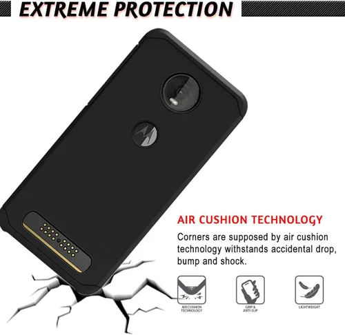 Vista 3 de Compatible con Motorola Moto Z4 Funda híbrida de doble capa a prueba de golpes (negro)