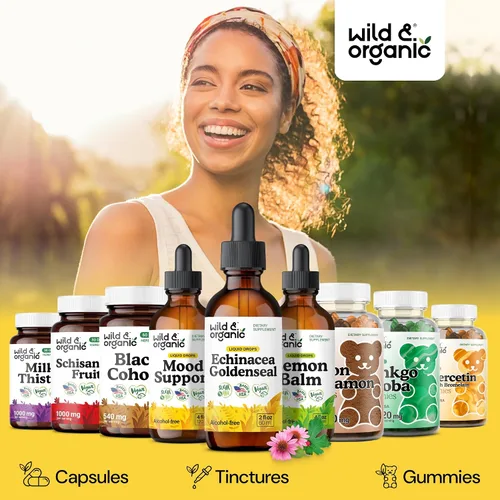 Vista 5 de Wild & Organic Echinacea Goldenseal - Suplemento de apoyo inmunológico con extracto de raíz de equinácea de sello dorado, tintura vegana, sin azúcar
