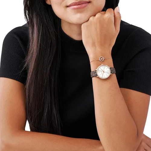 Vista 4 de Michael Kors Mini reloj Pyper de dos manos de acero inoxidable para mujer MK4588 - Reloj de malla de acero inoxidable de dos manecillas