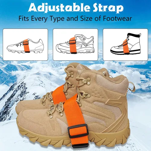 Vista 6 de Tacos de hielo de tracción de nieve para botas y zapatos, suela media, crampones antideslizantes con correas ajustables, 7 tacos de tungsteno