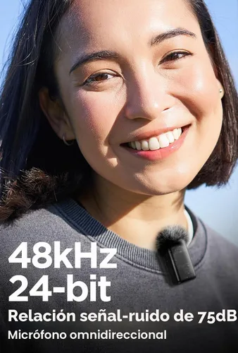 Vista 5 de Micrófono de solapa inalámbrico Lavalier para iPhone/Android/iPad para grabación de video con reducción de ruido/eco/sonido de estudio de 24 bits