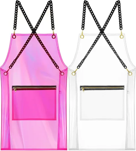 Vista 8 de Xtinmee Delantal transparente transparente para estilista, impermeable, para peluquería, trabajo, con bolsillo para peluquería y uñas, 2