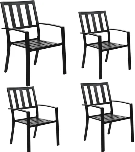 Vista 12 de MFSTUDIO Juego de 4 sillas de comedor apilables para patio, hierro forjado Patrón de red