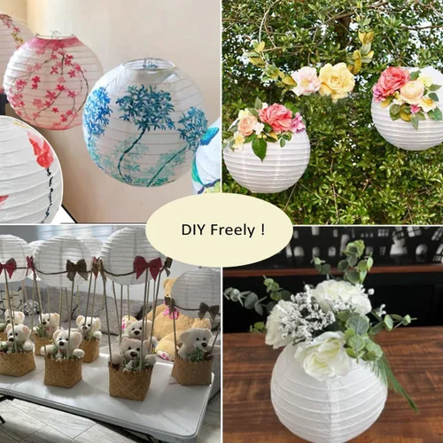 Vista 8 de 10 linternas de papel blanco chinas, japonesas, decorativas, redondas, colgantes, de 12 pulgadas, para San Valentín, aniversario, boda, graduación
