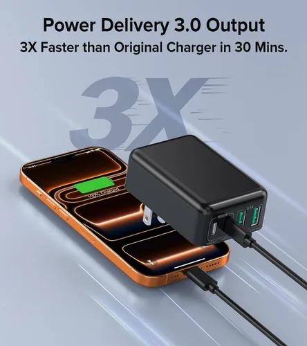 Vista 3 de [Paquete de 2] Cargador de pared plano multipuerto USB-C de 40 W, bloque